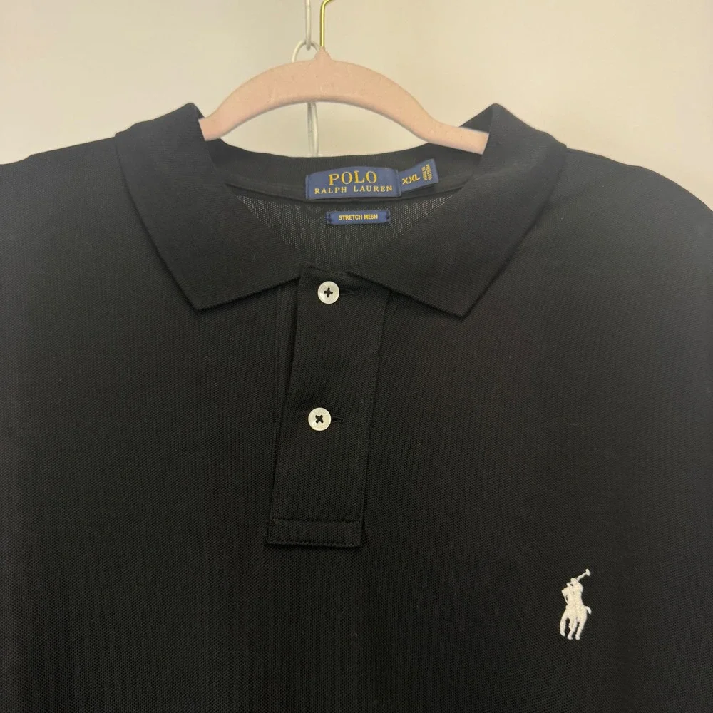 Polo Ralph Lauren Mens XXL Black Stretch Mesh Short Sleeve Pony Logo Polo Shirt